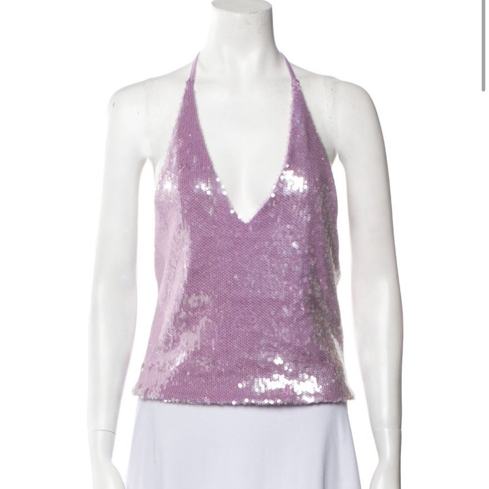 Sequin Halter V-Neck Camisole in Lavender